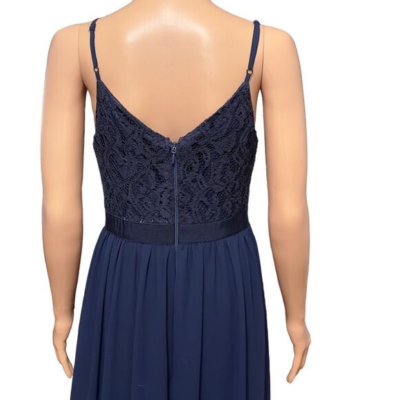 INA (i:na) Navy Lace Spaghetti Strap Long Gown - Picture 6 of 16